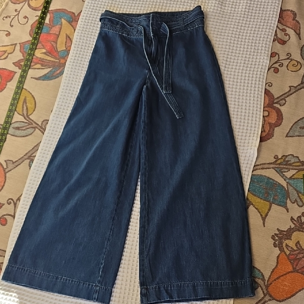 Free People Wide Leg High Rise Cotton Denim Jeans matching tie Belt Size 30